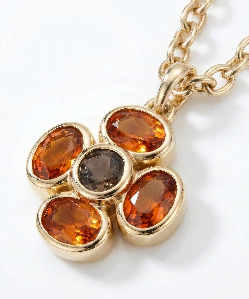 Floral Cross Pendant in Spessartine Garnet