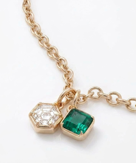 Hexagonal Diamond & Emerald Compass Pendant